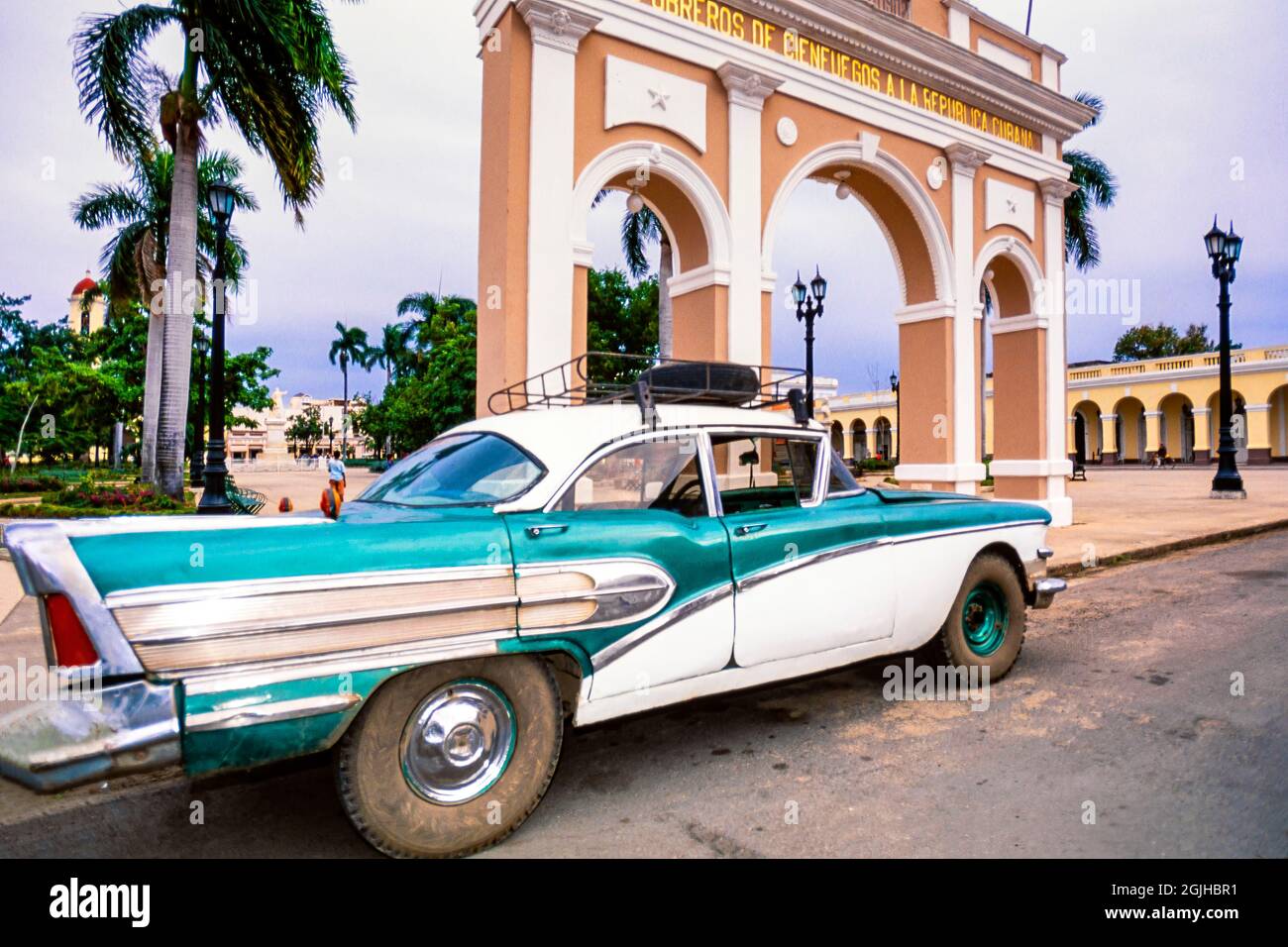 Vintage american car, 1957 Chevrolet BelAir, parque Jose Marti, Cienfuegos, cuba Stock Photo