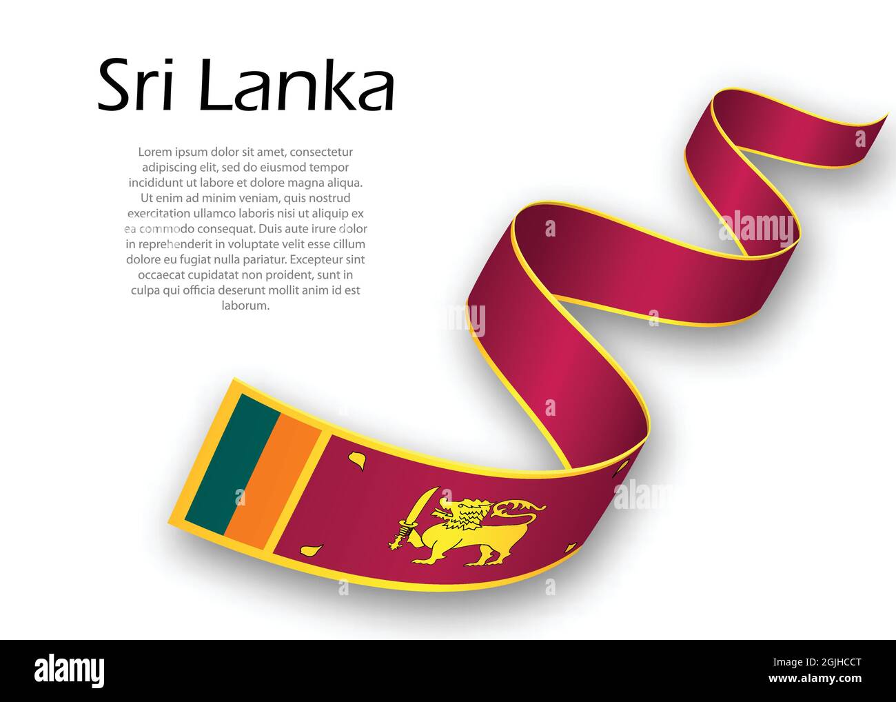 Waving ribbon or banner with flag of Sri Lanka. Template for