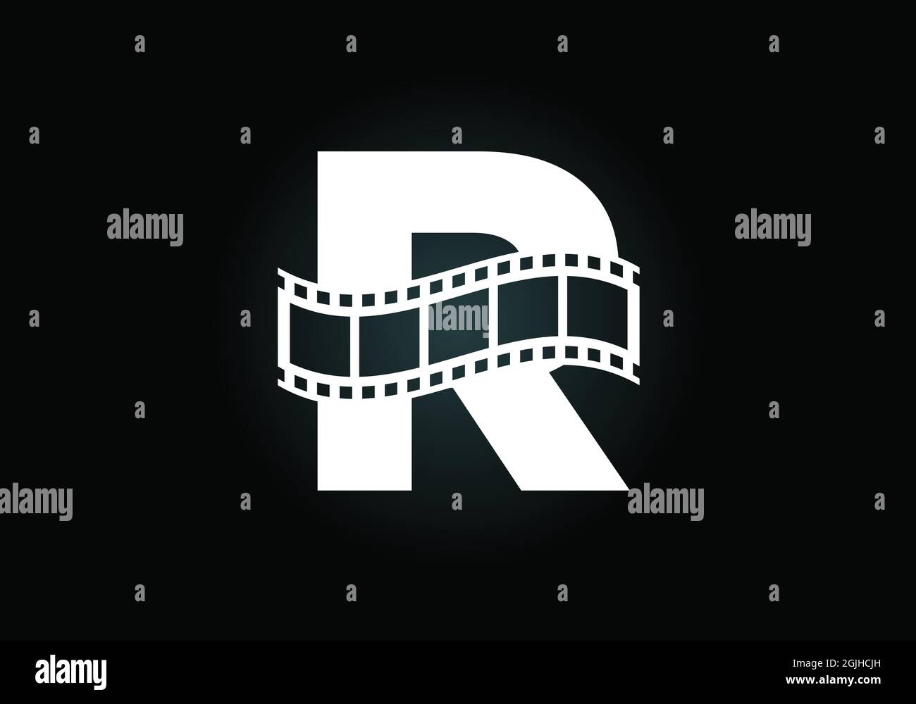 Initial R monogram alphabet incorporated with film reel. Video and ...