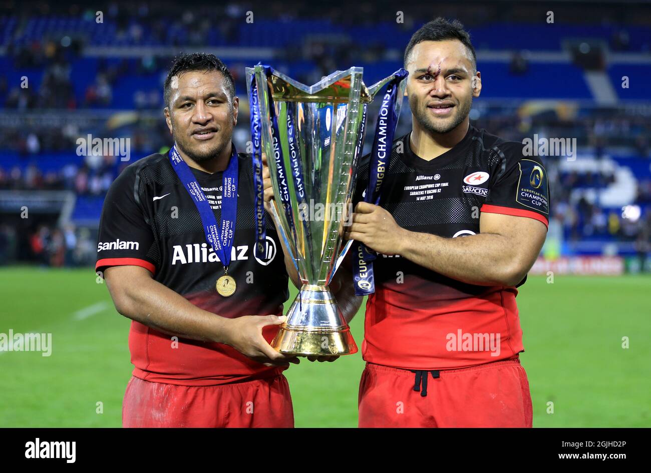 File Photo Dated 14 05 16 Of Saracens Billy Vunipola And Mako Vunipola Right Celebrate Winning The European Champions Cup During The European Rugby Champions Cup Final At The Parc Olympique Lyonnais Lyon Issue
