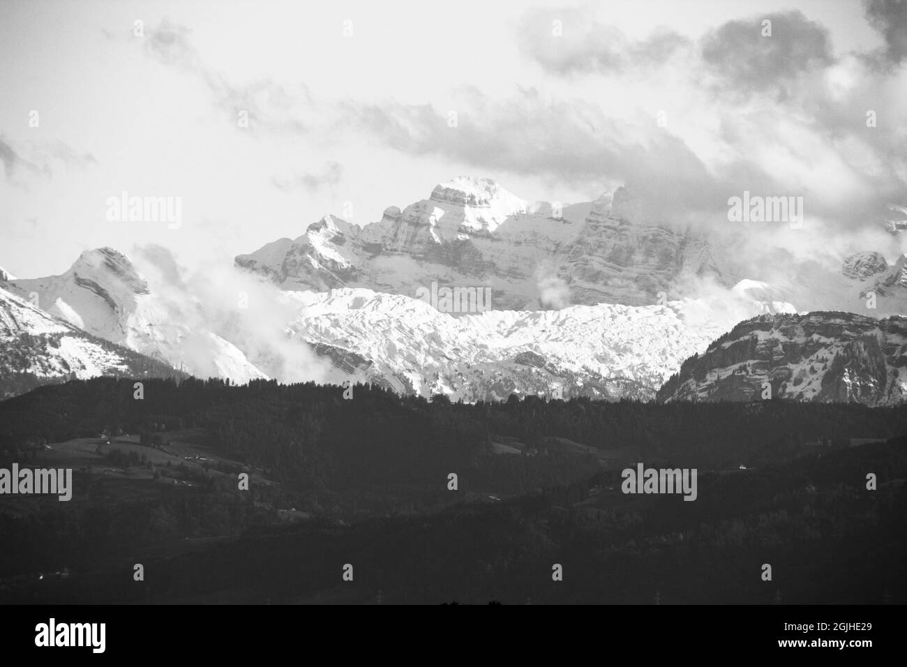 Black and White Mountainrange in Switzerland Stock Photo