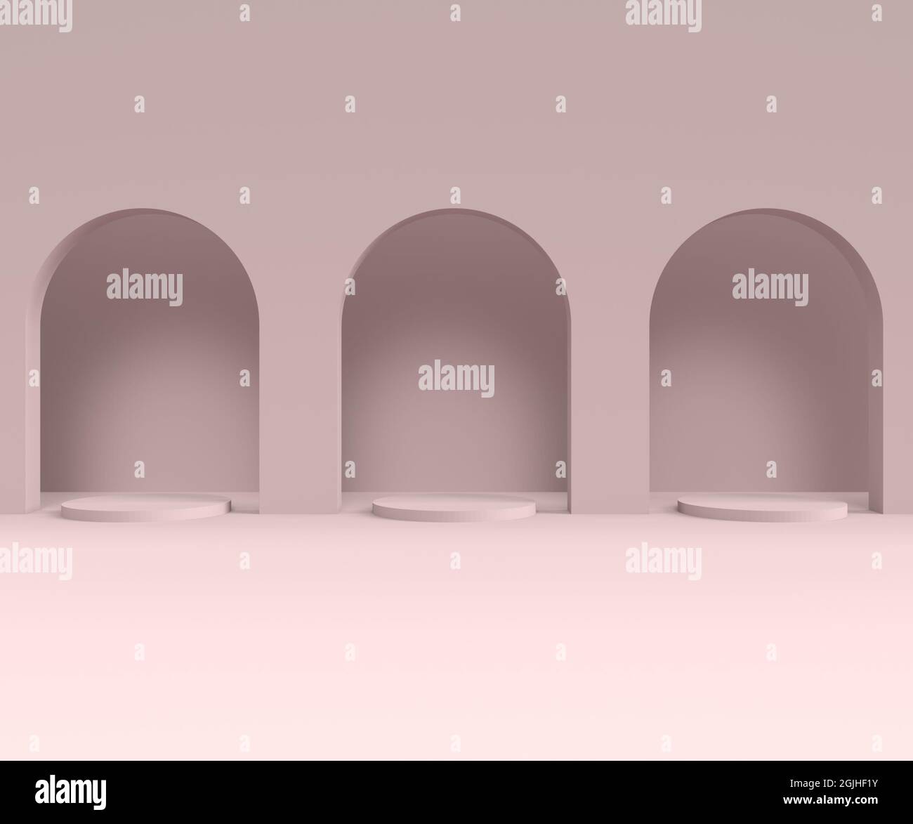 Scene with minimal background, arch with a podium, 3d rendering Stock Photo