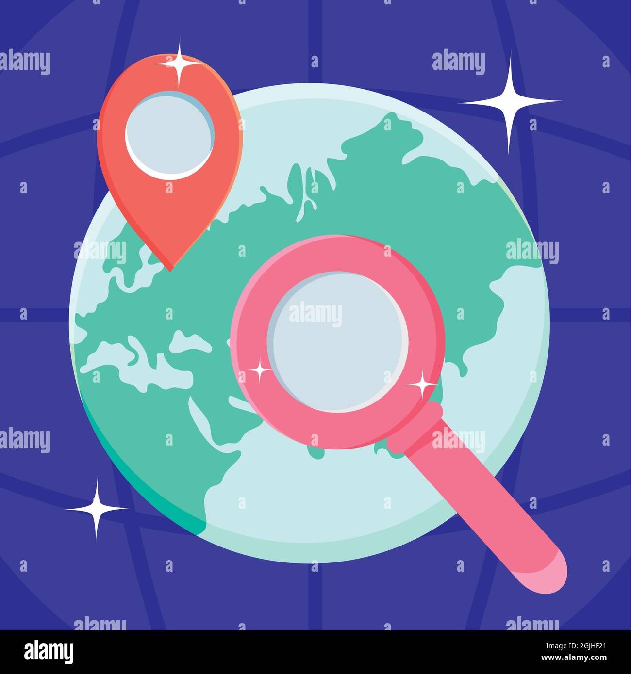 world map with magnifying glass and location pin Stock Vector Image ...
