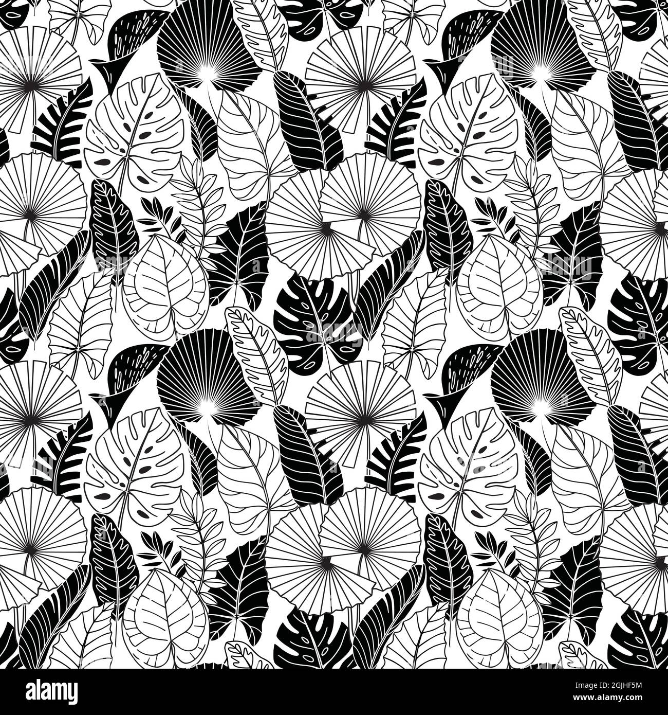 Seamless pattern with tropical leaves on a white background Stock ...