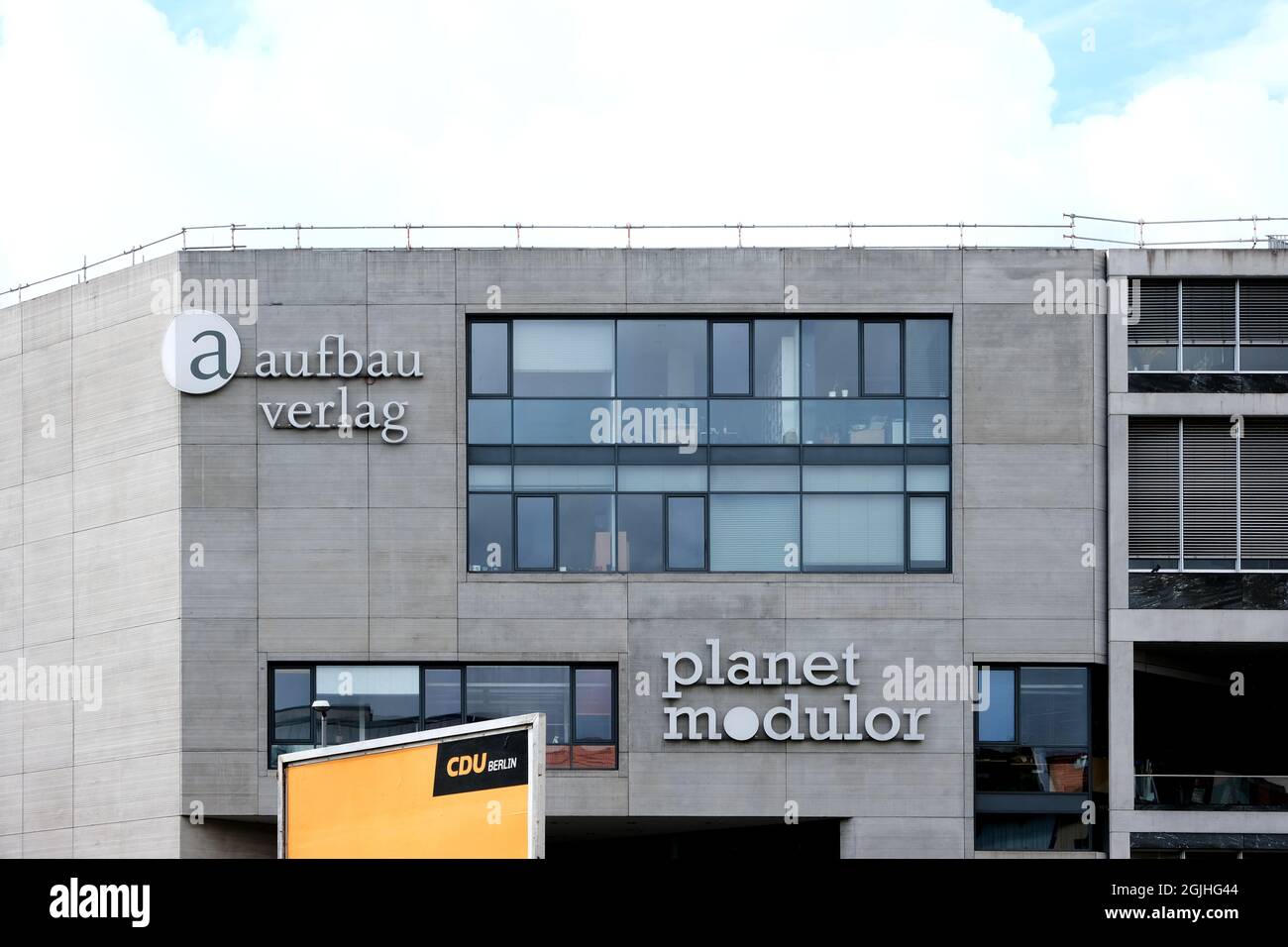 Berlin, Germany, August 29, 2021, Aufbau-Verlag building at Moritzplatz in Kreuzberg. Stock Photo