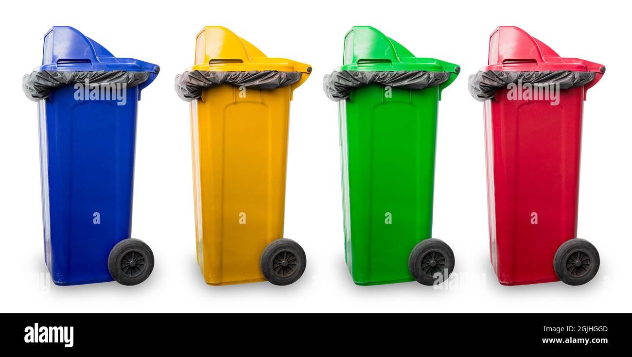 outdoor large garbage trash bin multiple colors for separate and recycle waste. Stock Photo