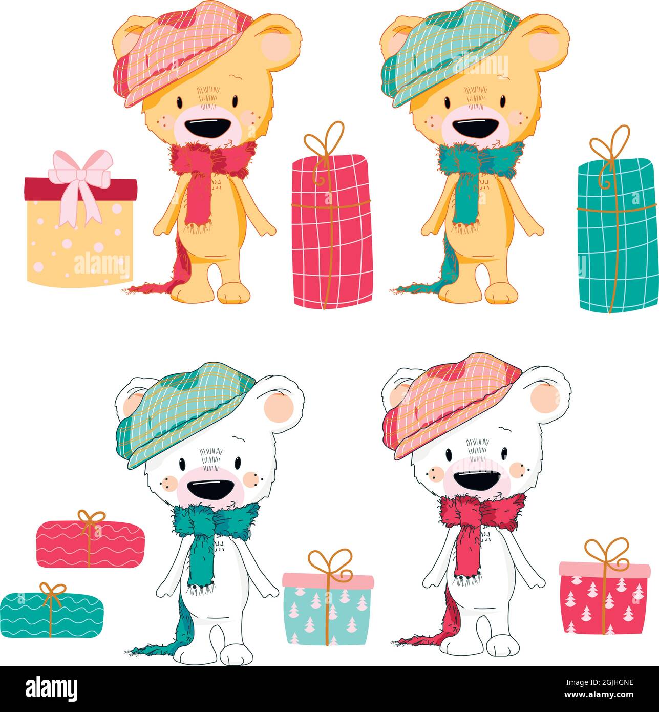 4 Cute bears cartoon with gift boxes Stock Vector Image & Art - Alamy