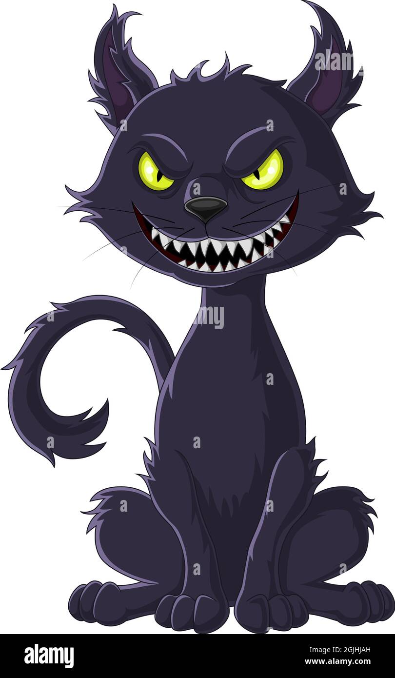 Cartoon scary black cat isolated on white background Stock Vector Image