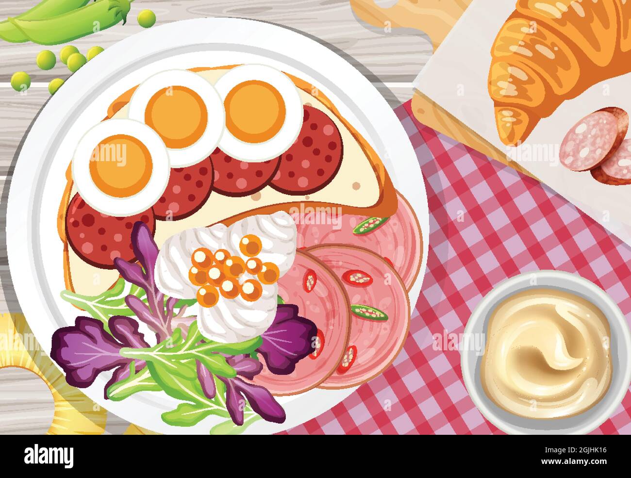 Healthy breakfast set on the table illustration Stock Vector Image ...