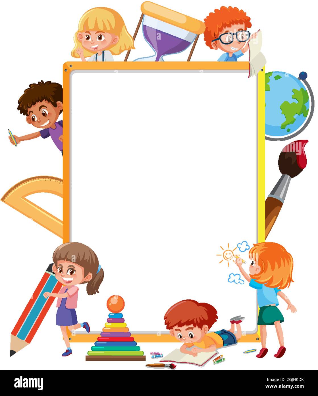 Empty board with many school kids cartoon character illustration ...