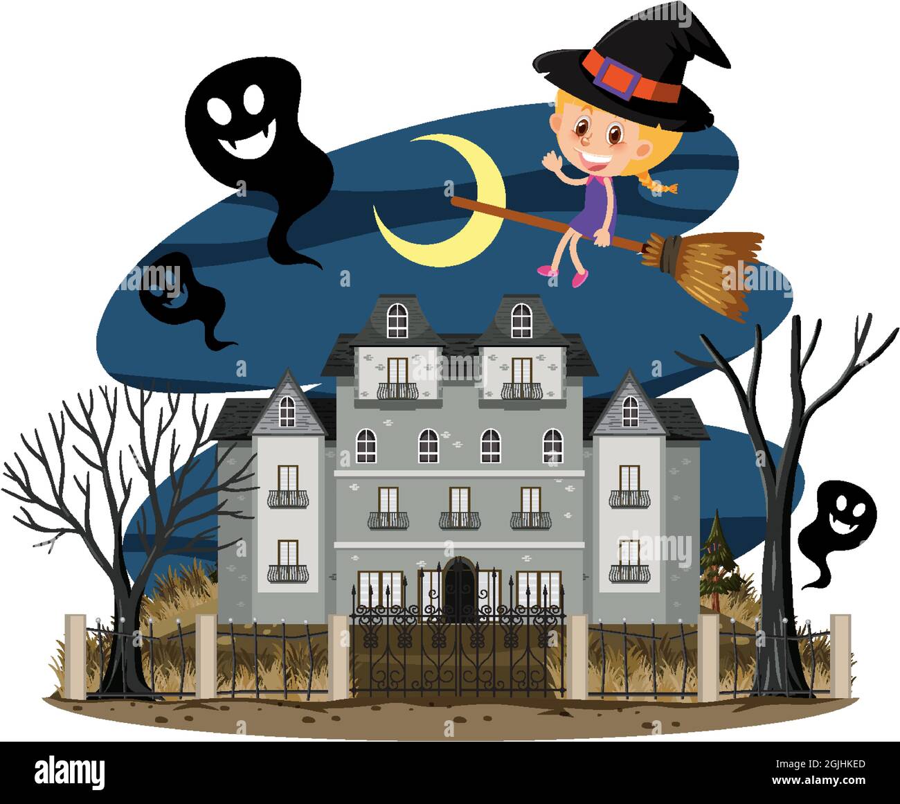 Haunted house at night scene illustration Stock Vector Image & Art - Alamy