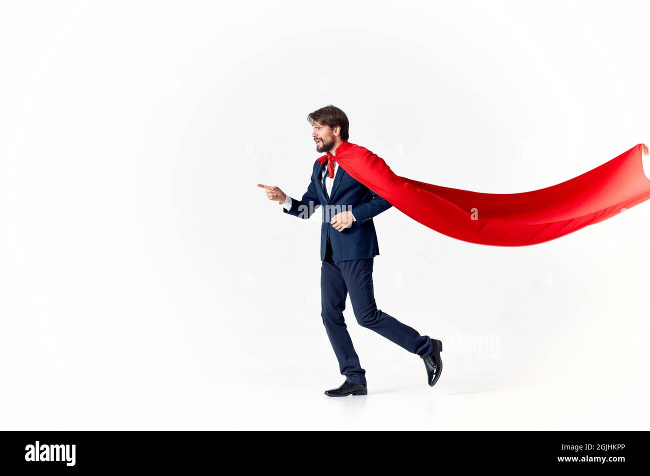 business man in suit red cloak superhero manager light background Stock ...