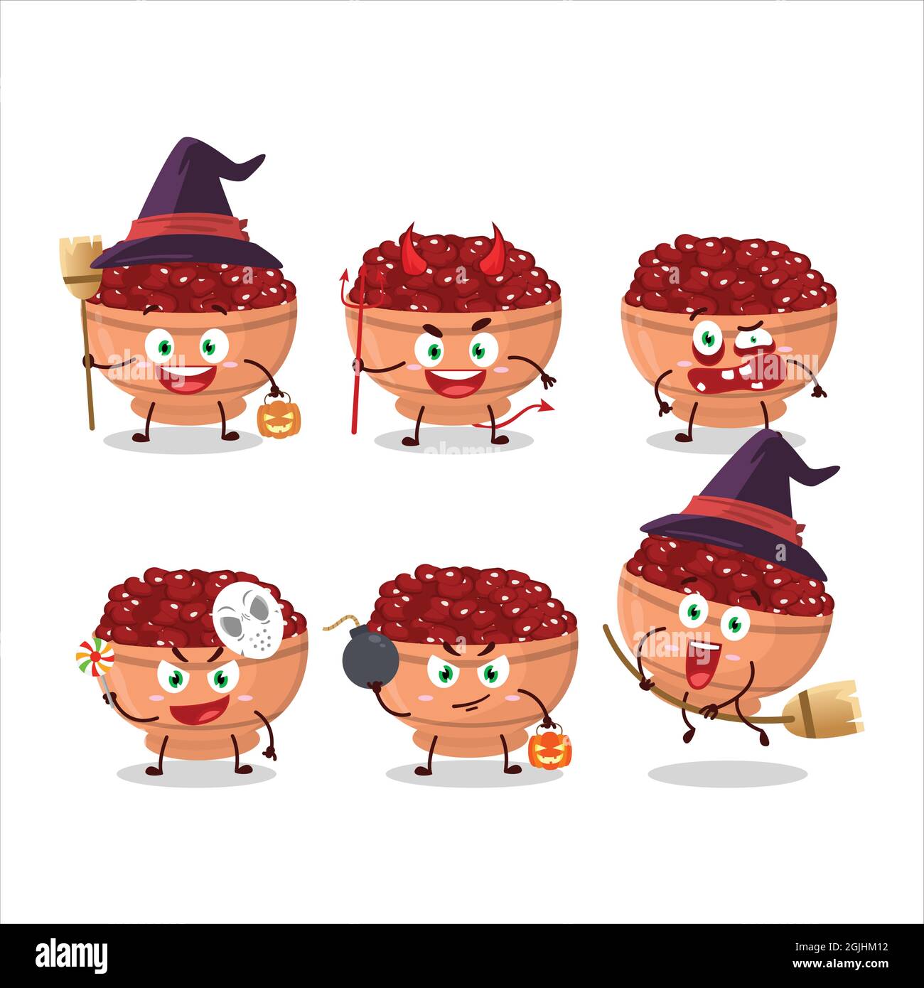 Halloween expression emoticons with cartoon character of kidney beans