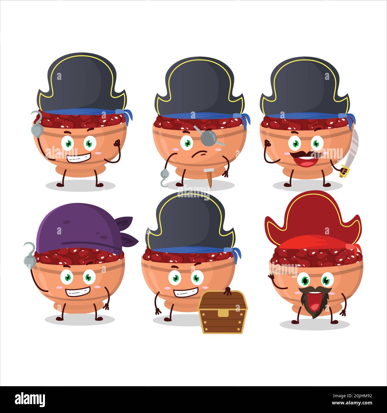 Cartoon character of kidney beans with various pirates emoticons