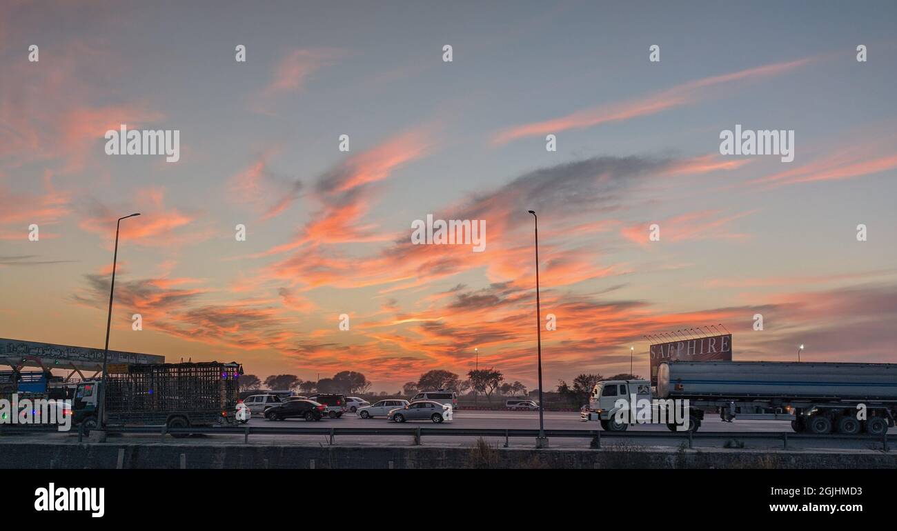 ISLAMABAD, PAKISTAN Jan 21, 2021 The sunset at the M1Motorway going