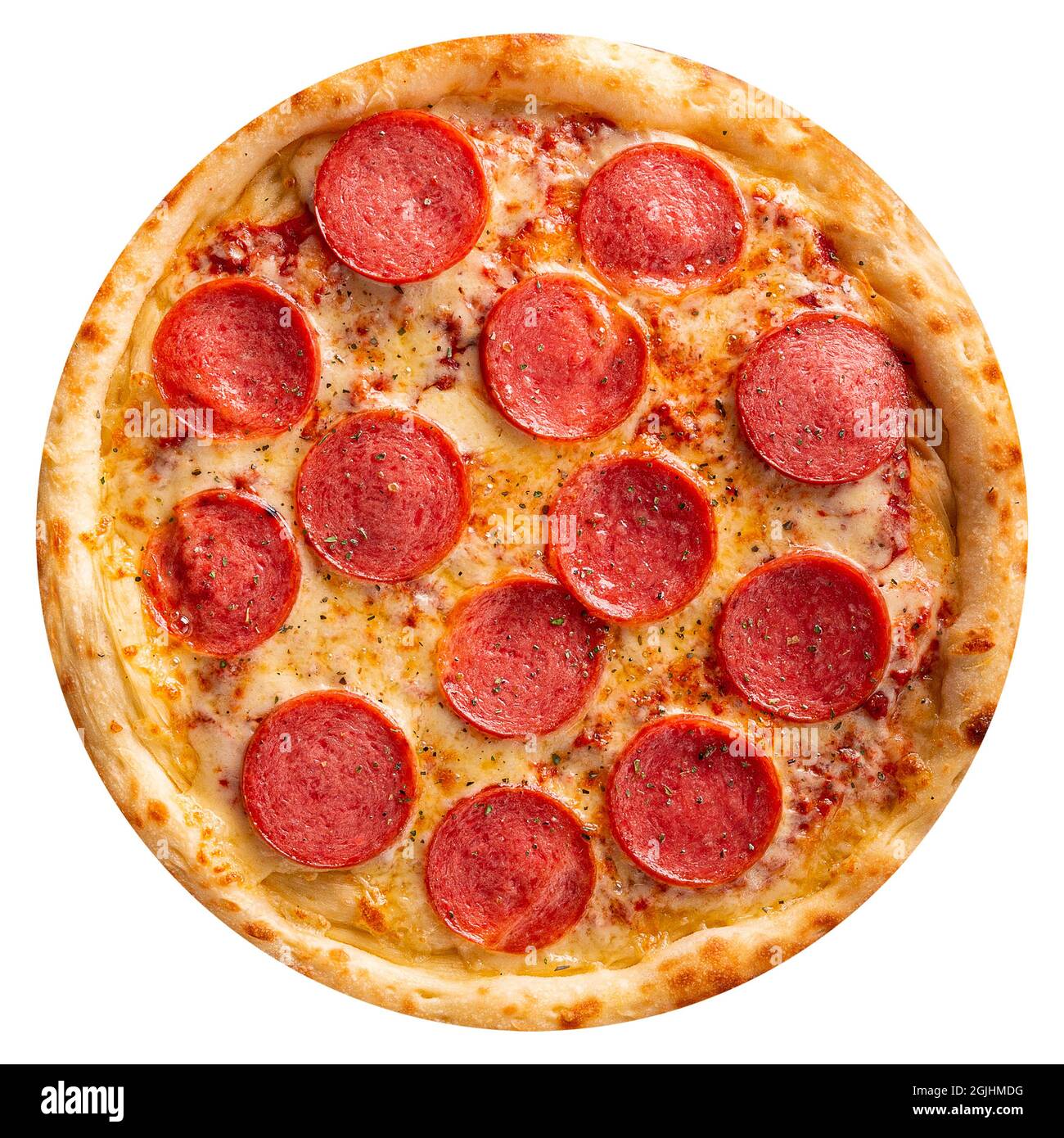 Isolated pepperoni pizza with salami Stock Photo Alamy