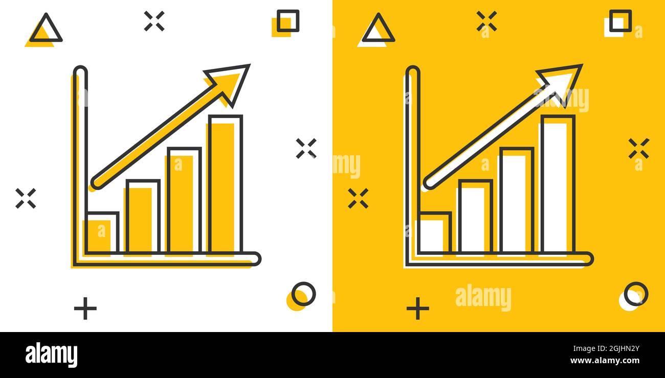 Chart graph icon in comic style. Arrow grow cartoon vector illustration ...