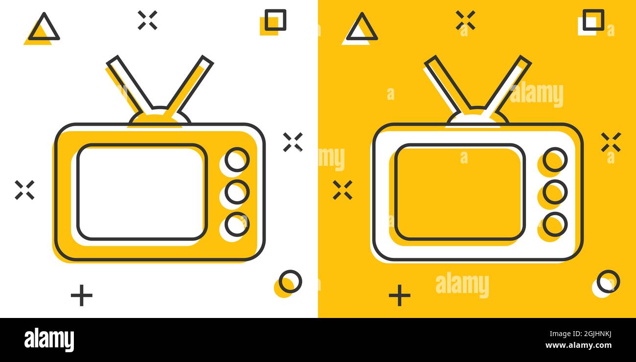 Tv icon in comic style. Television cartoon sign vector illustration on ...