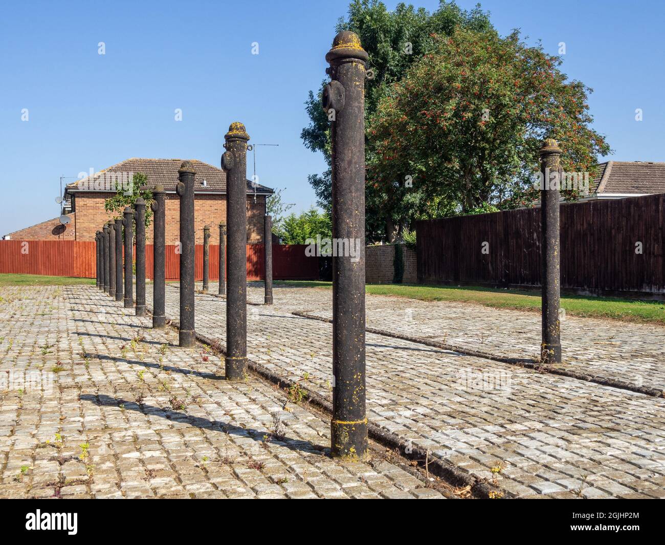 Historic hitching posts once used by the Horse Artillery from 1805 at Weedon Depot, Weedon, Northamptonshire, UK Stock Photo
