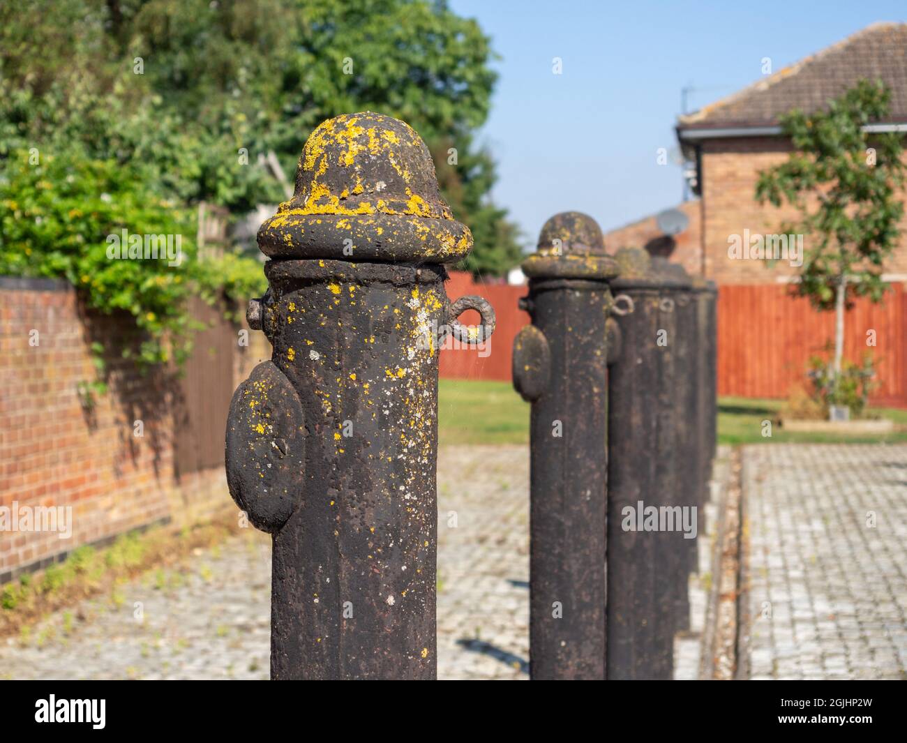 Historic hitching posts once used by the Horse Artillery from 1805 at Weedon Depot, Weedon, Northamptonshire, UK Stock Photo