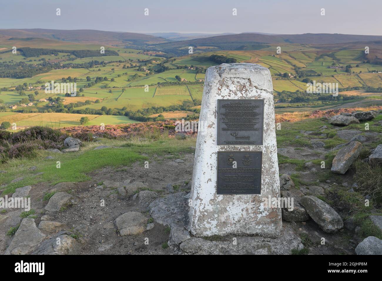 Trig point on the summit of Beamsley Beacon, a hill in Wharfedale, Yorkshire Dales National Park, UK Stock Photo