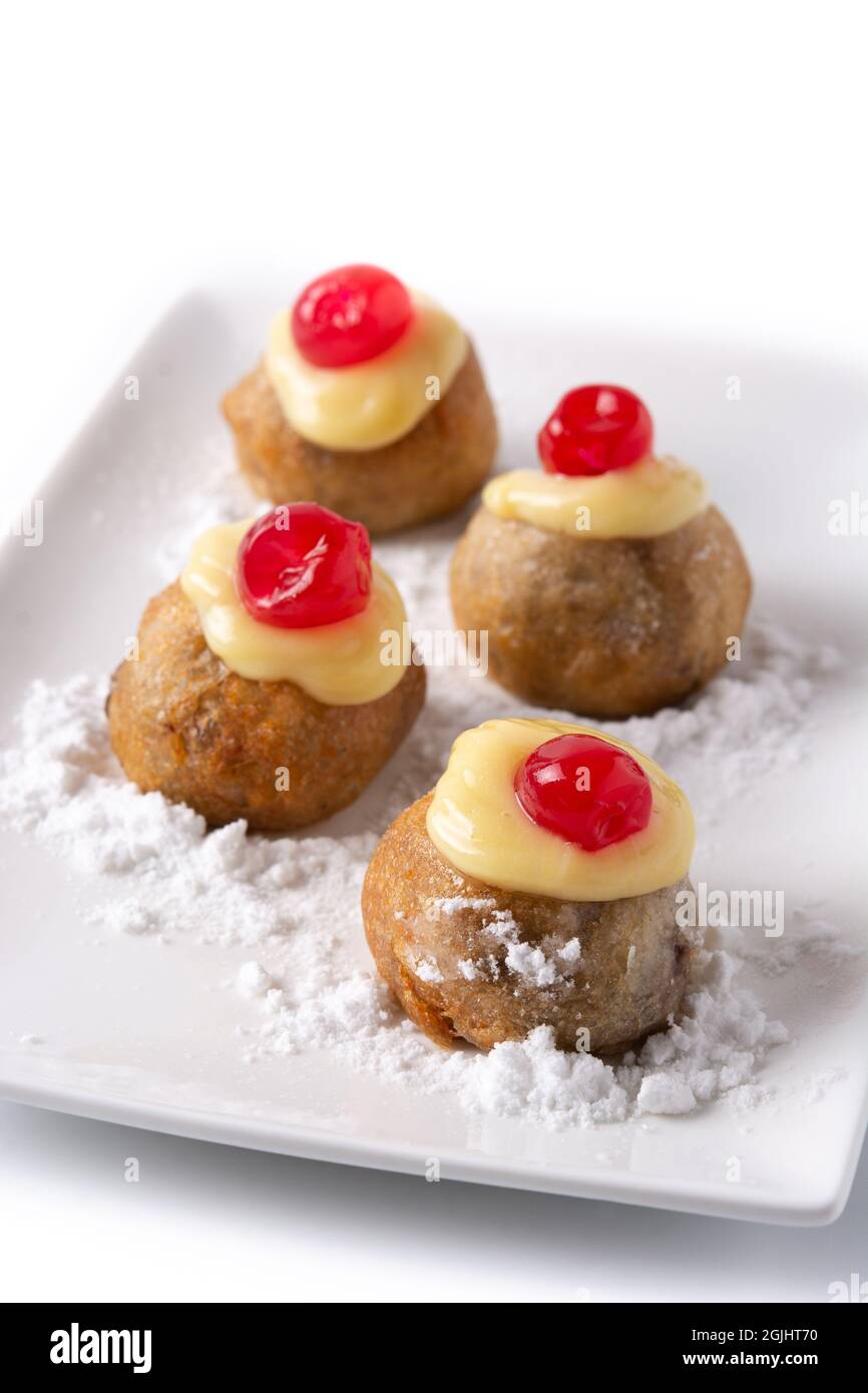 Traditional Italian Zeppole pastry isolated on white background Stock
