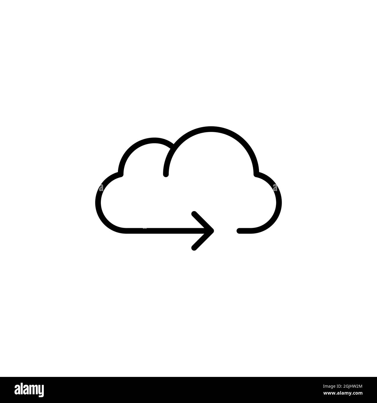 Cloud storage with moving arrow icon. Upload to cloud server or synchronisation. Pixel perfect, editable stroke. Stock Vector
