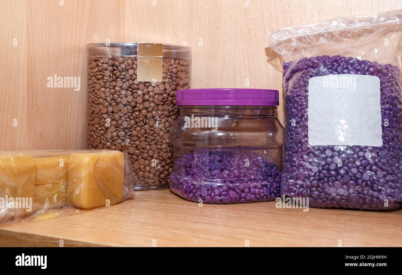 Photo of the bags with wax granules for depilation Stock Photo