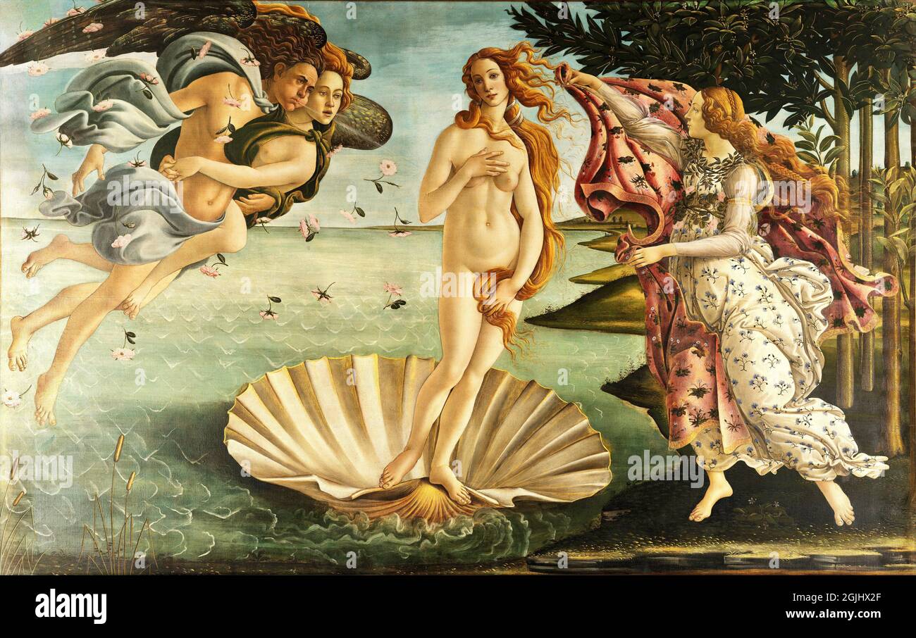 Classic artwork - Sandro Botticelli, The Birth of Venus (c. 1484–1486). Stock Photo
