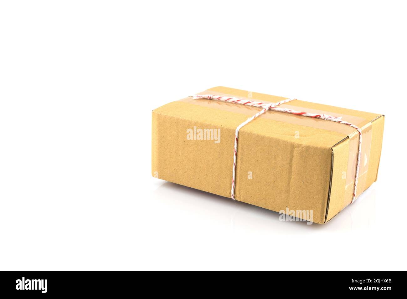 String Paper Box brown paper box tied with red and white string ready to send isolated ...