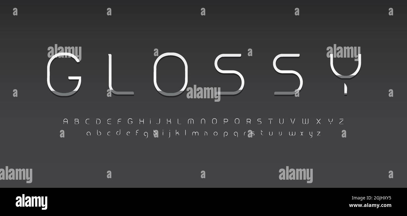 Elegant glossy alphabet. Thin line metallic font, futurism grey type for modern futuristic logo, headline, monogram, branding typography and fashion Stock Vector