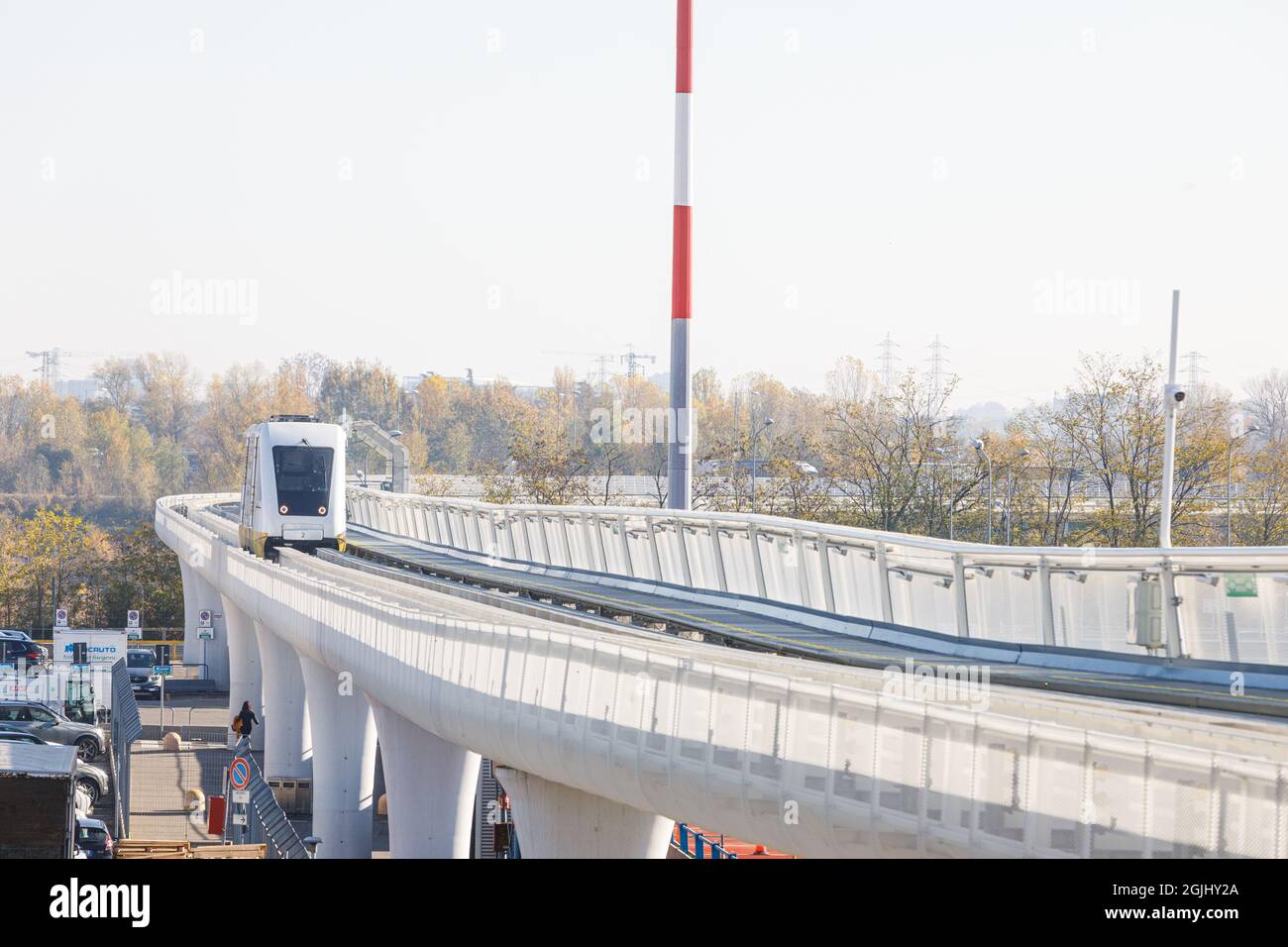 A public transportation system known as a People Mover moves near