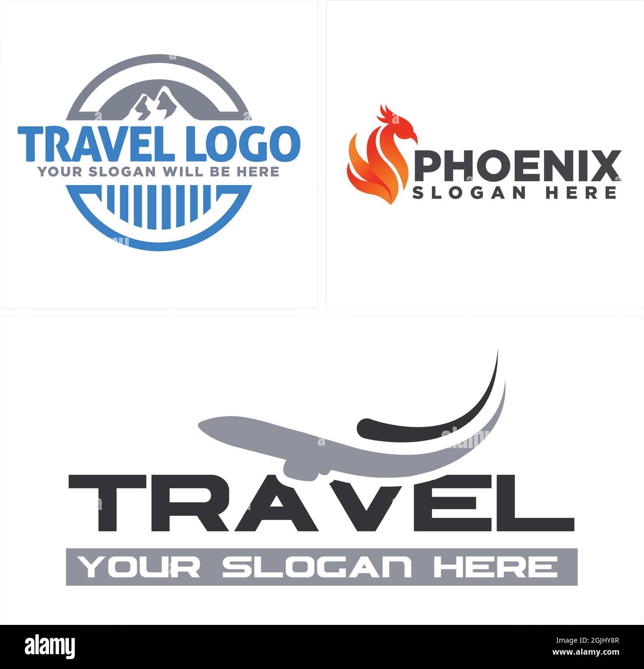 Travel plane mountain adventure logo design Stock Vector