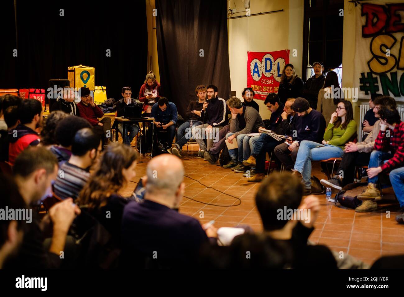 Bologna, Italy 15th April, 2018. The first national assembly of Italian bike couriers of online