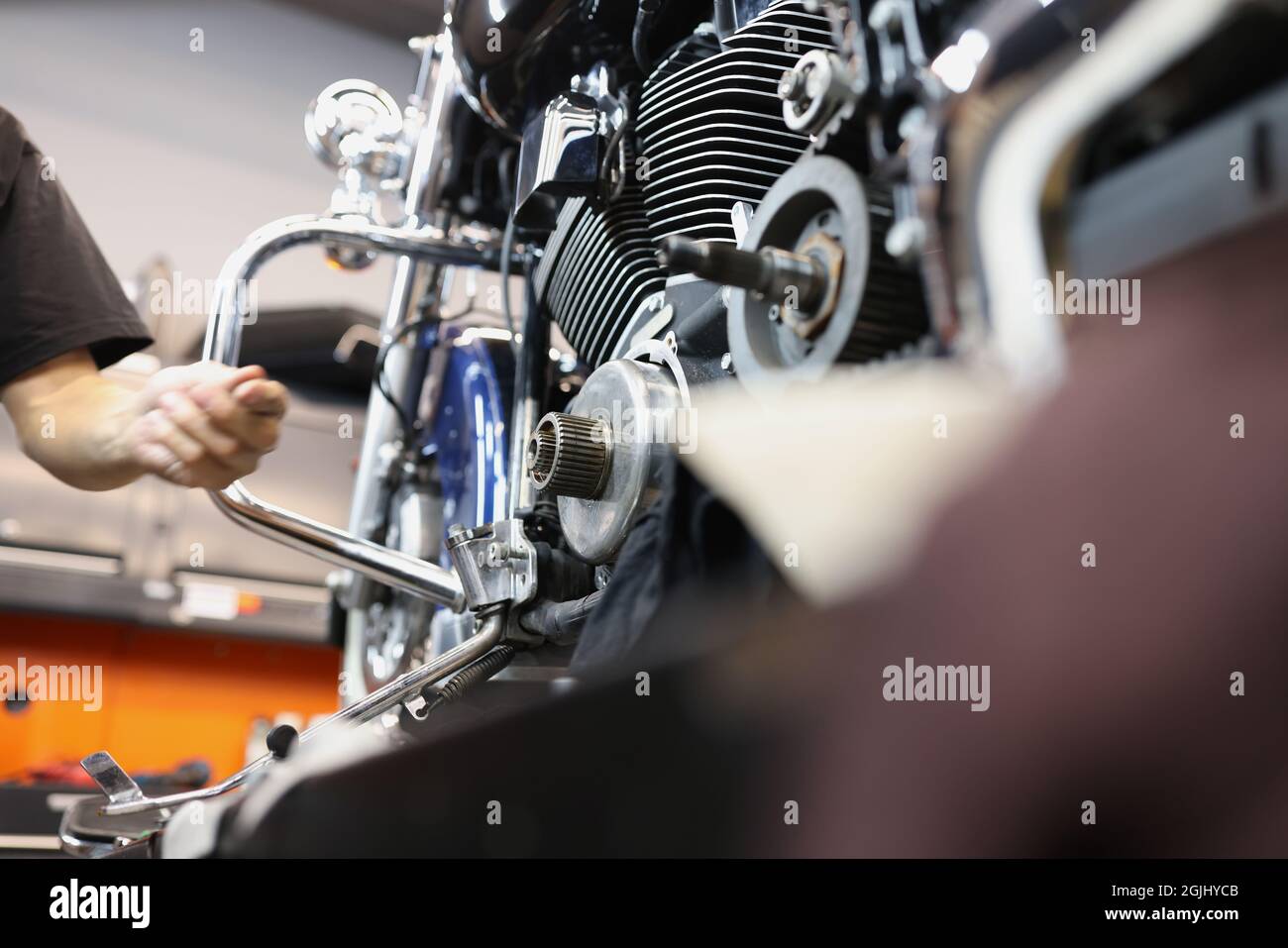 Repair and maintenance of motorcycle engines in car closeup Stock Photo Alamy