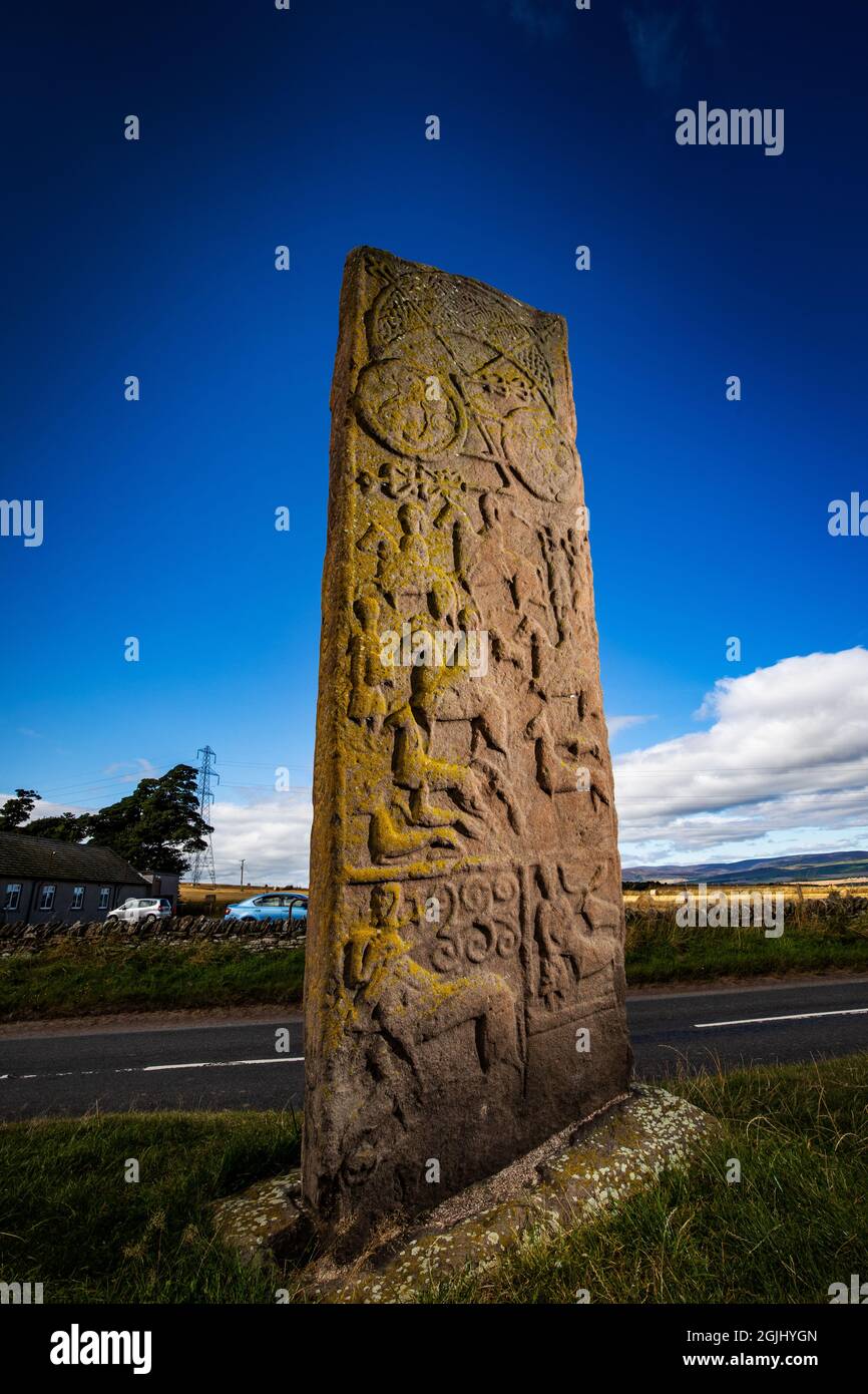 The rear face of the Great Stone (Roadside Cross), one of the Aberlemno Standing Stones in Angus, Scotland Stock Photo