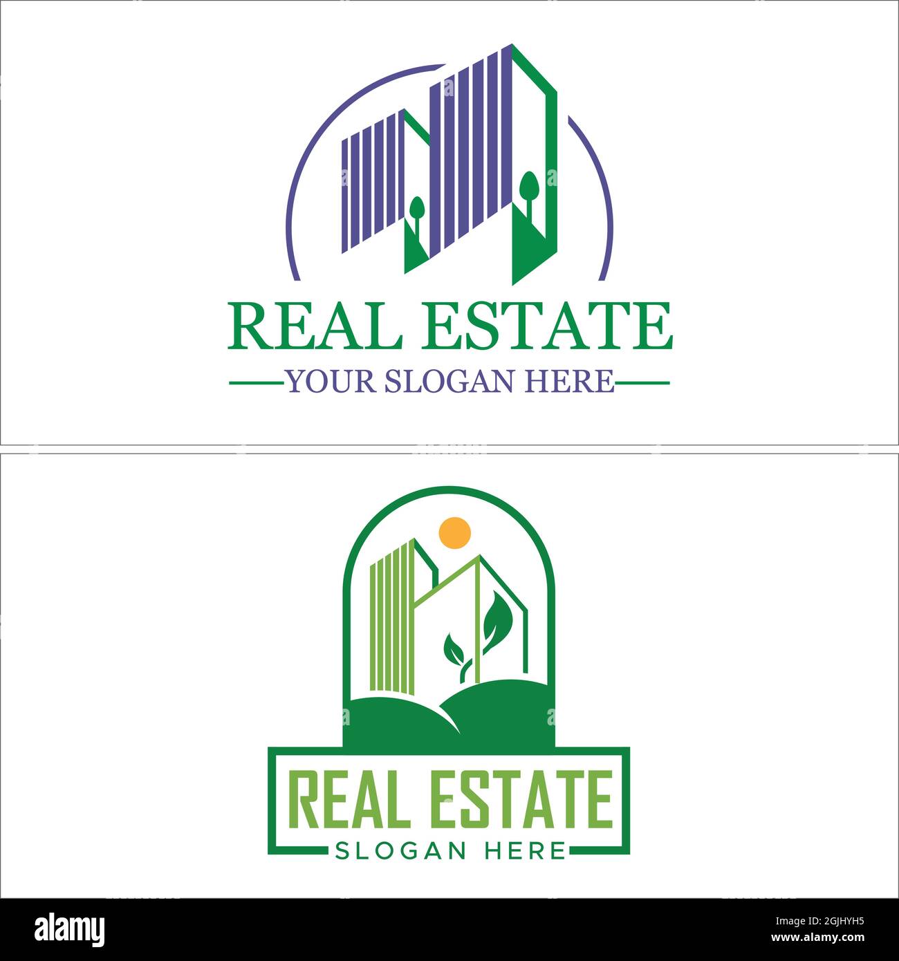 Modern real estate building eco friendly logo design  Stock Vector