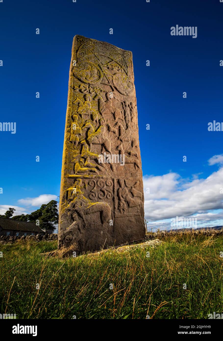 The rear face of the Great Stone (Roadside Cross), one of the Aberlemno Standing Stones in Angus, Scotland Stock Photo