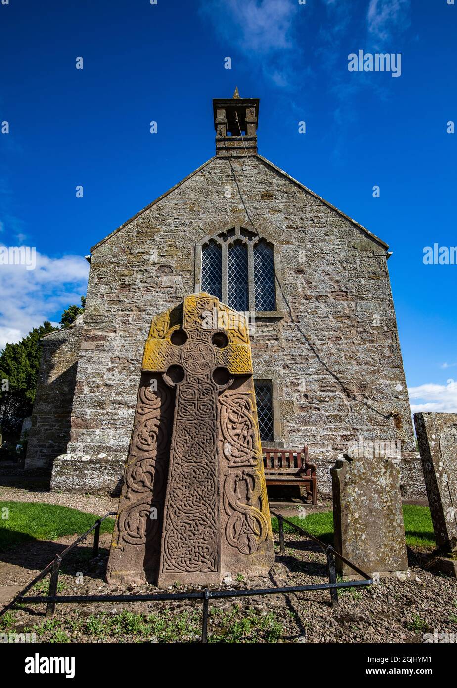 The Kirkyard Cross Slab, one of the Aberlemno Standing Stones in Angus, Scotland, which features a Celtic Cross Stock Photo
