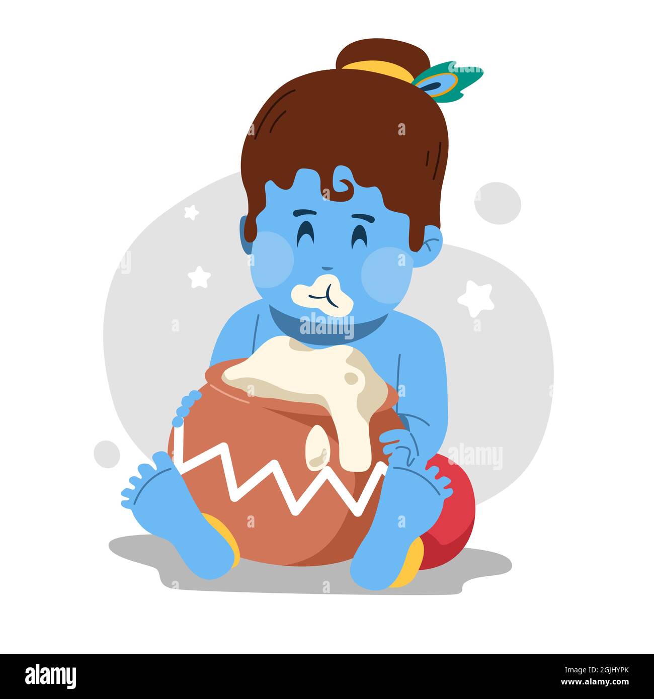 Illustration of baby krishna eating butter Vector illustration. Stock Vector