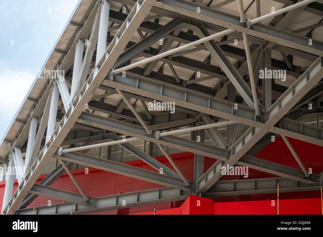 Large steel frame ceiling in a modern construction site Stock Photo