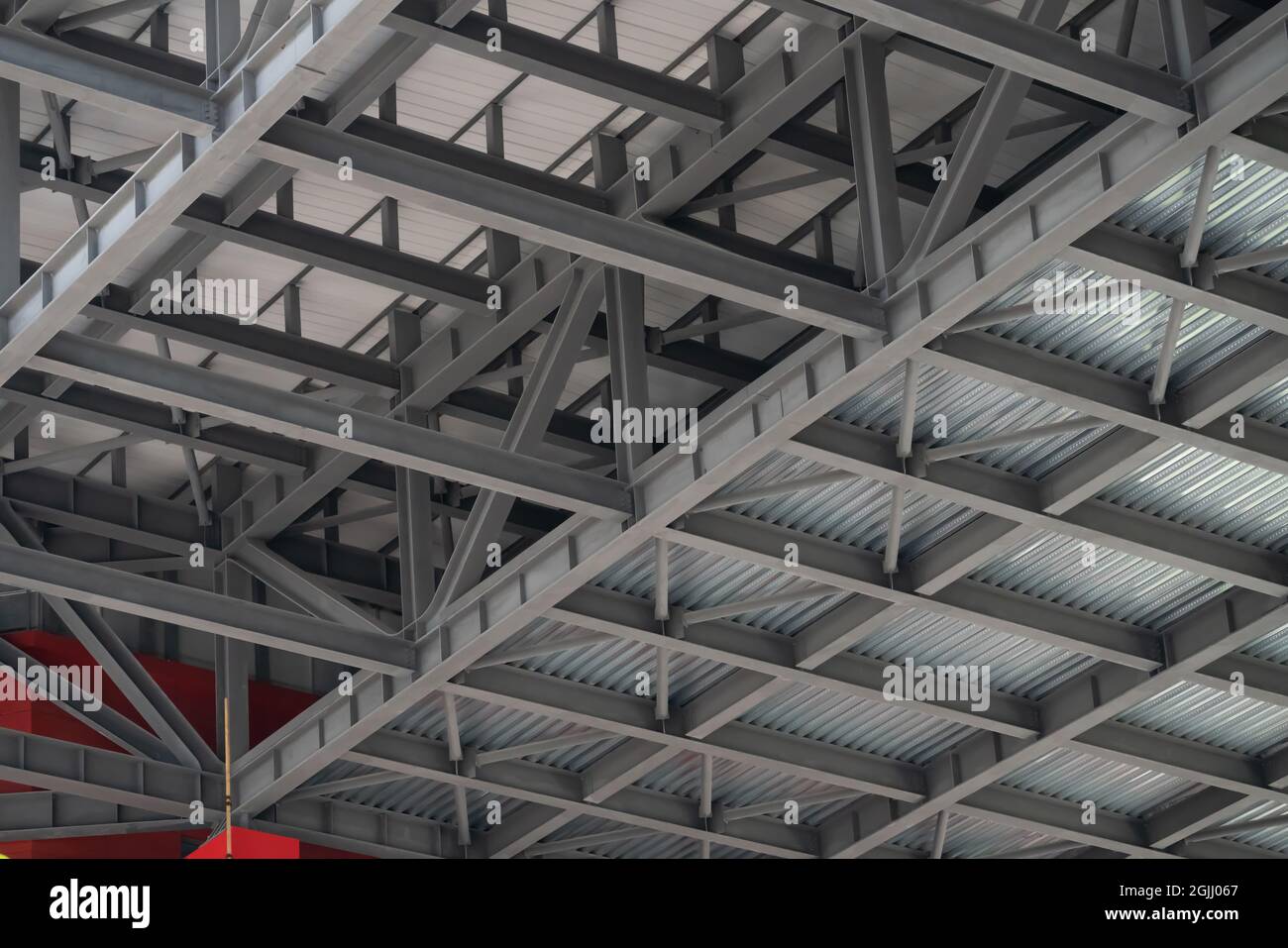 Large steel frame ceiling in a modern construction site Stock Photo