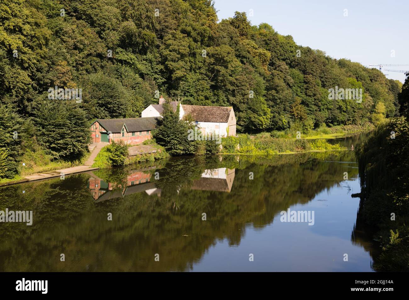 Durham School Boat Club boathouse on the banks of the River Wear. Durham, County Durham, England Stock Photo
