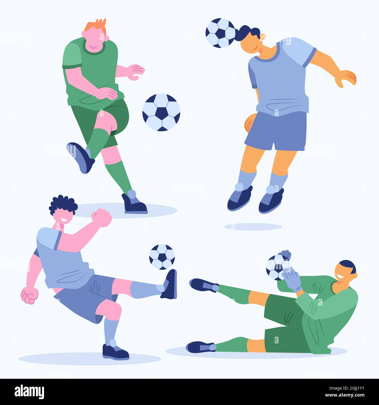 Flat design football players set Vector illustration. Stock Vector