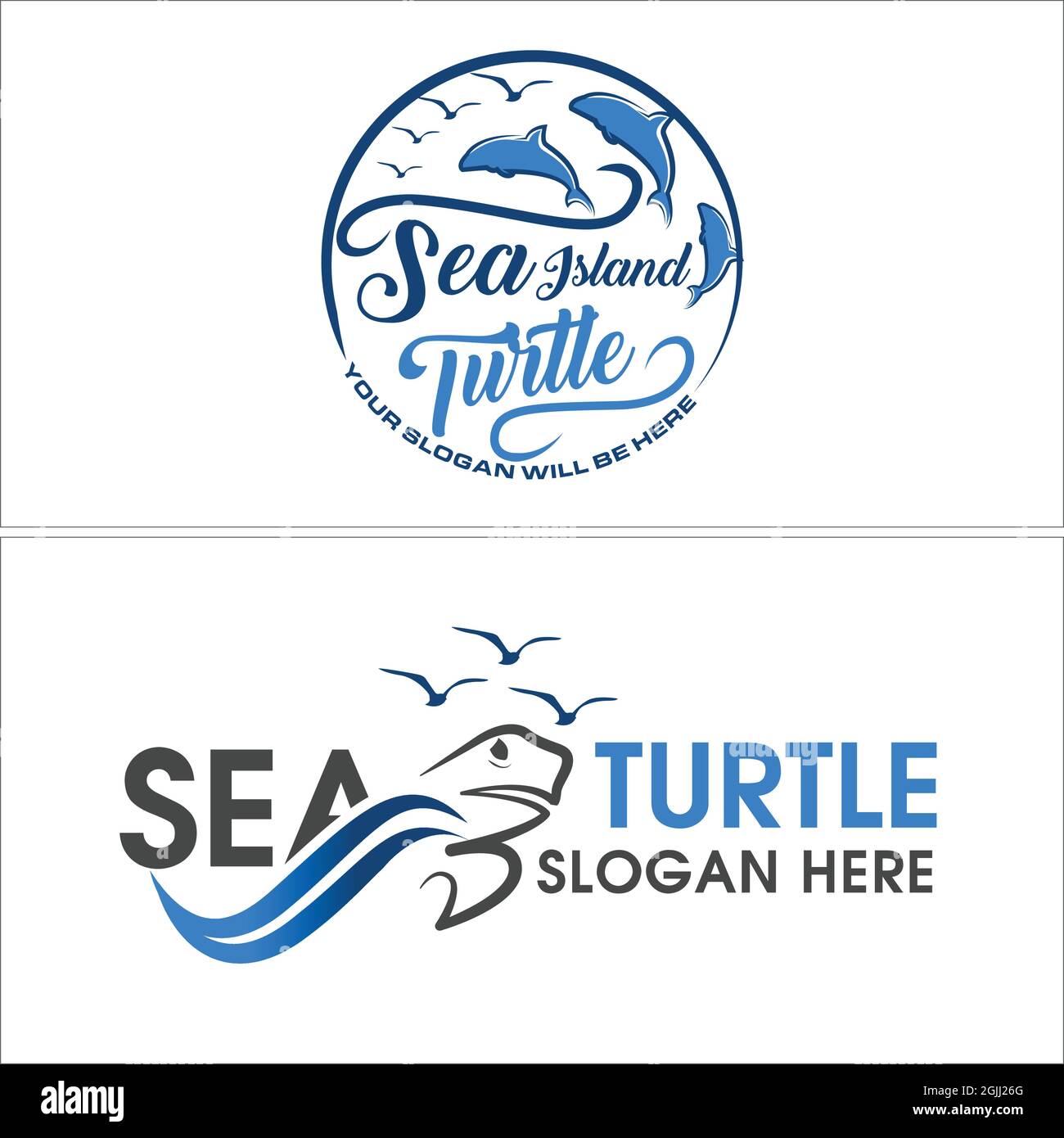Animal sea wildlife dolphin turtle and bird logo design Stock Vector