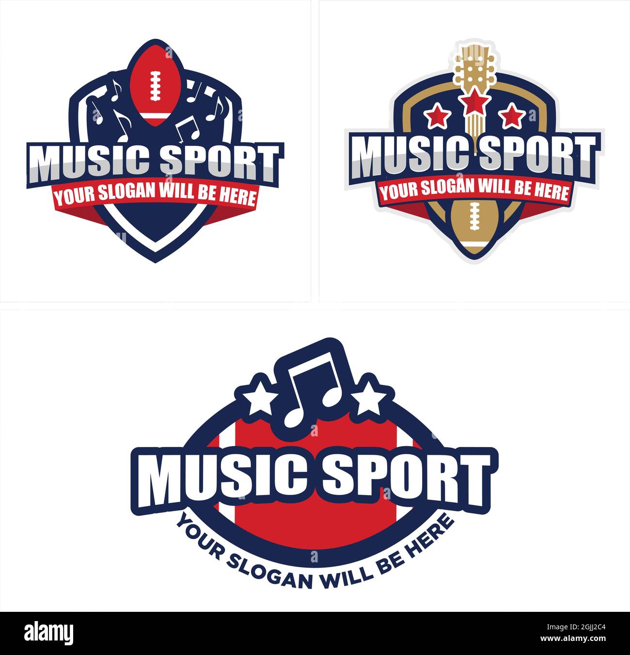 Badge music sport rugby guitar logo design Stock Vector