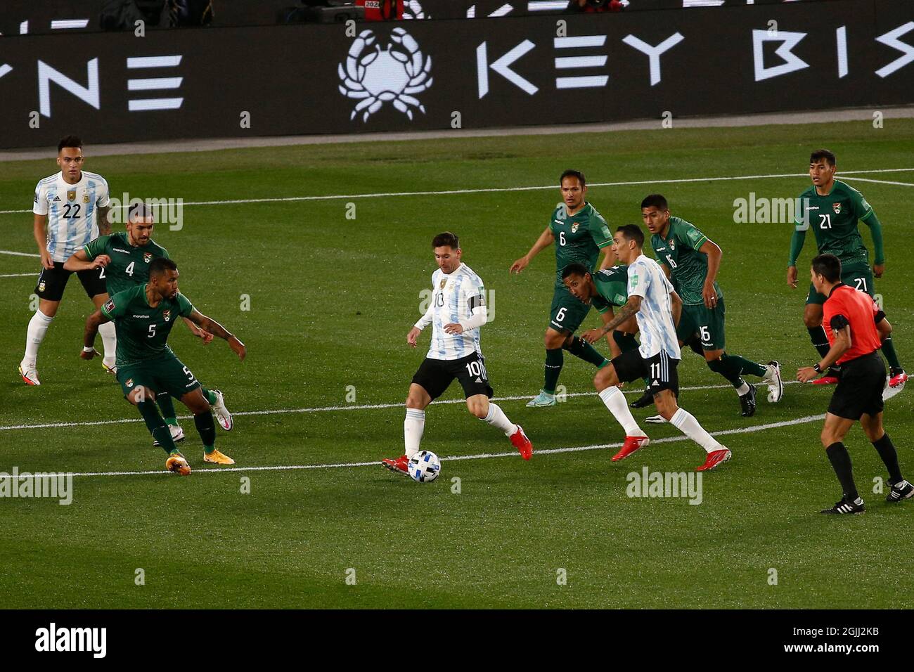Buenos Aires, Argentina. 09th Sep, 2021. BUENOS AIRES - SEPTEMBER 9: Forward Lionel Messi (10) of Argentina controls the ball during a match between Argentina and Bolivia as part of South American Qualifiers for Qatar 2022 at Estadio Monumental Antonio Vespucio Liberti on September 9, 2021 in Buenos Aires, Argentina. (Photo by Florencia Tan Jun/PxImages) Credit: Px Images/Alamy Live News Stock Photo