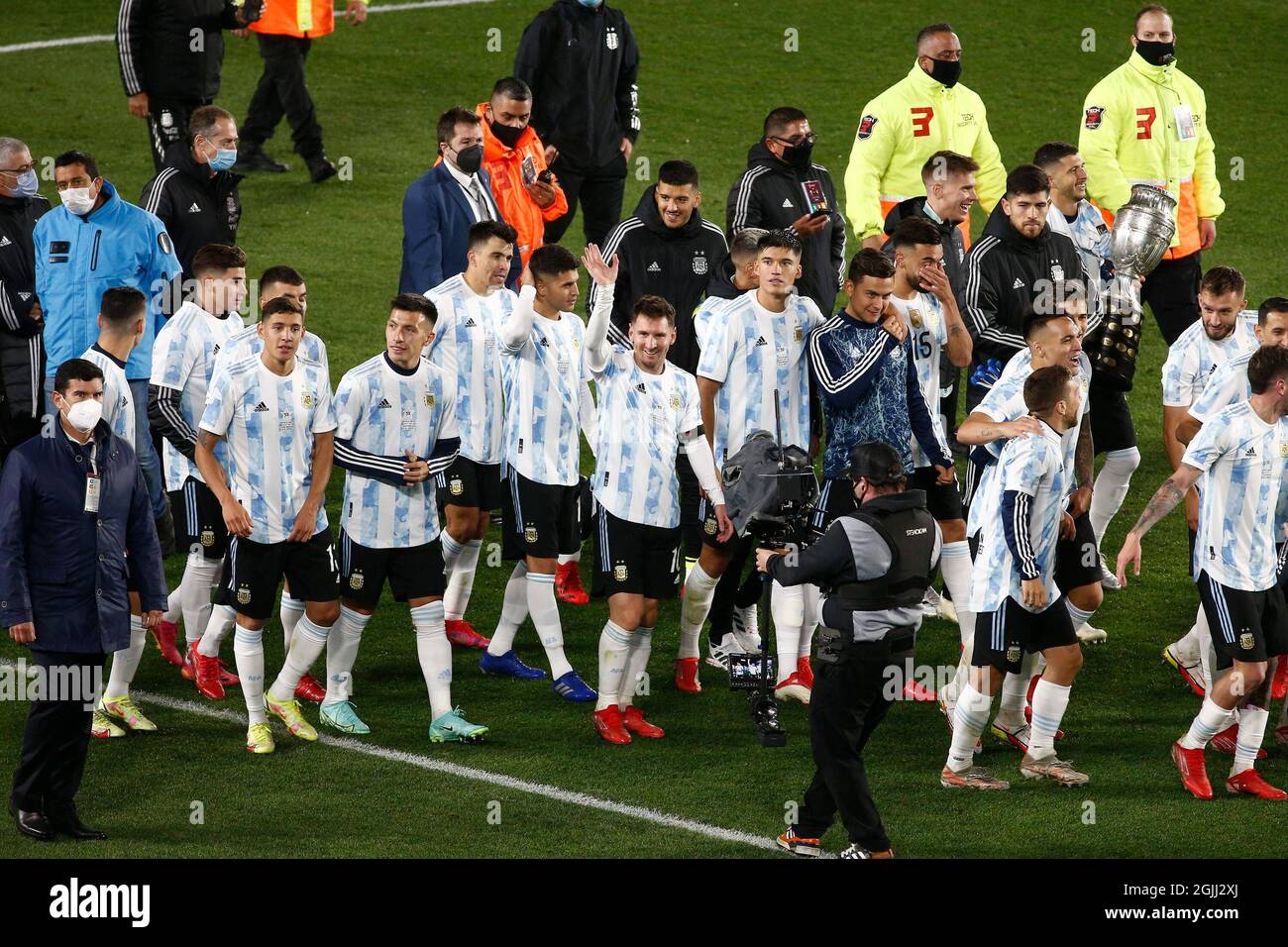 Buenos Aires, Argentina. 09th Sep, 2021. BUENOS AIRES - SEPTEMBER 9: Forward Lionel Messi (10) of Argentina celebrates with his teammates and fans after a match between Argentina and Bolivia as part of South American Qualifiers for Qatar 2022 at Estadio Monumental Antonio Vespucio Liberti on September 9, 2021 in Buenos Aires, Argentina. (Photo by Florencia Tan Jun/PxImages) Credit: Px Images/Alamy Live News Stock Photo