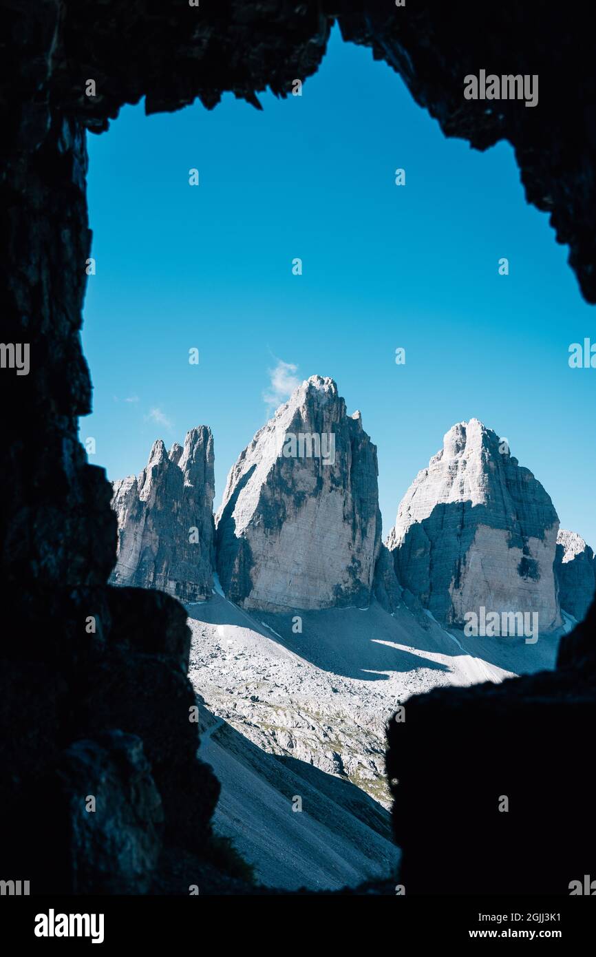 Drei Zinnen in den Dolomiten Stock Photo