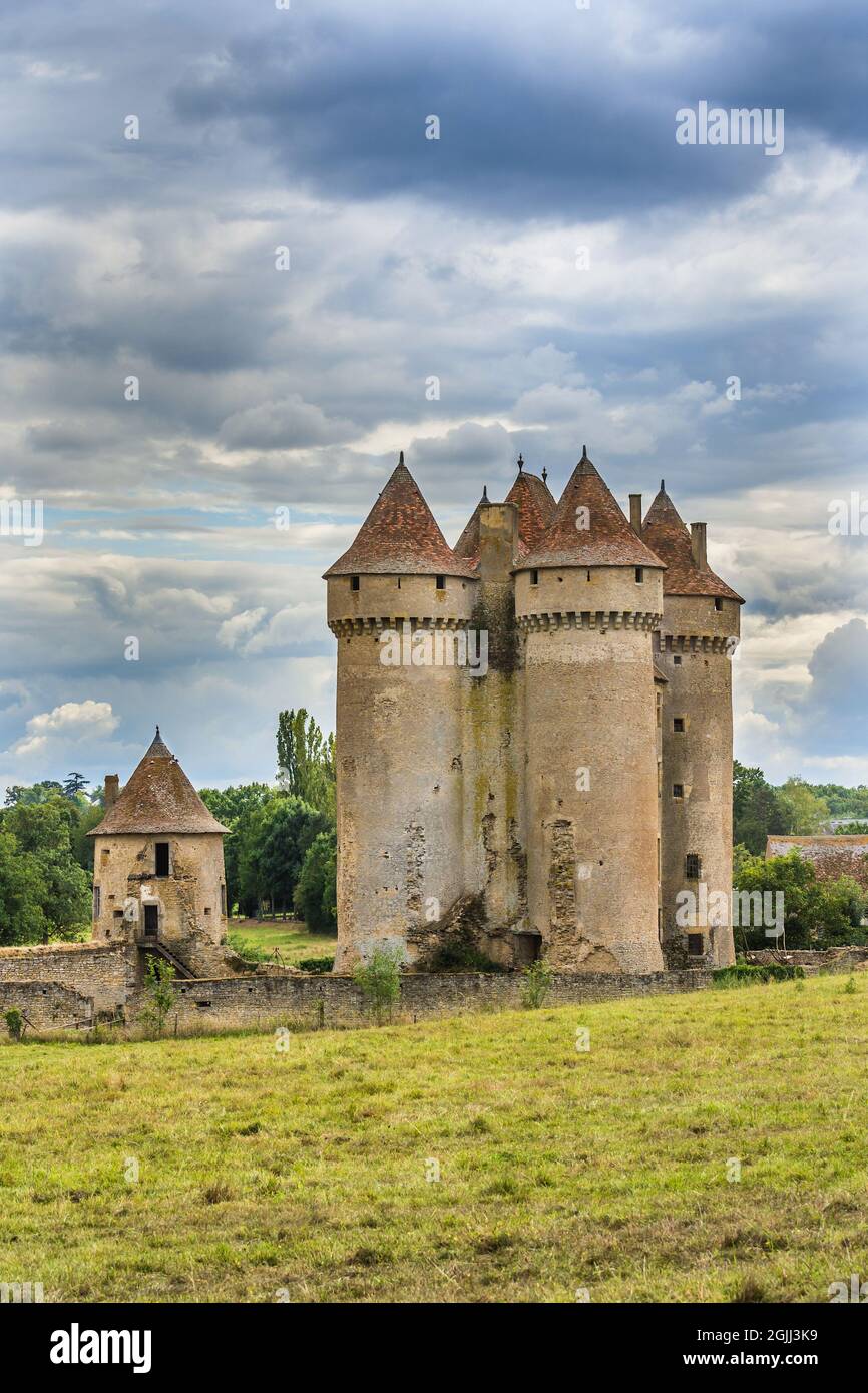 14th century medieval Chateau de Sarzay, Indre (36), France. Stock Photo